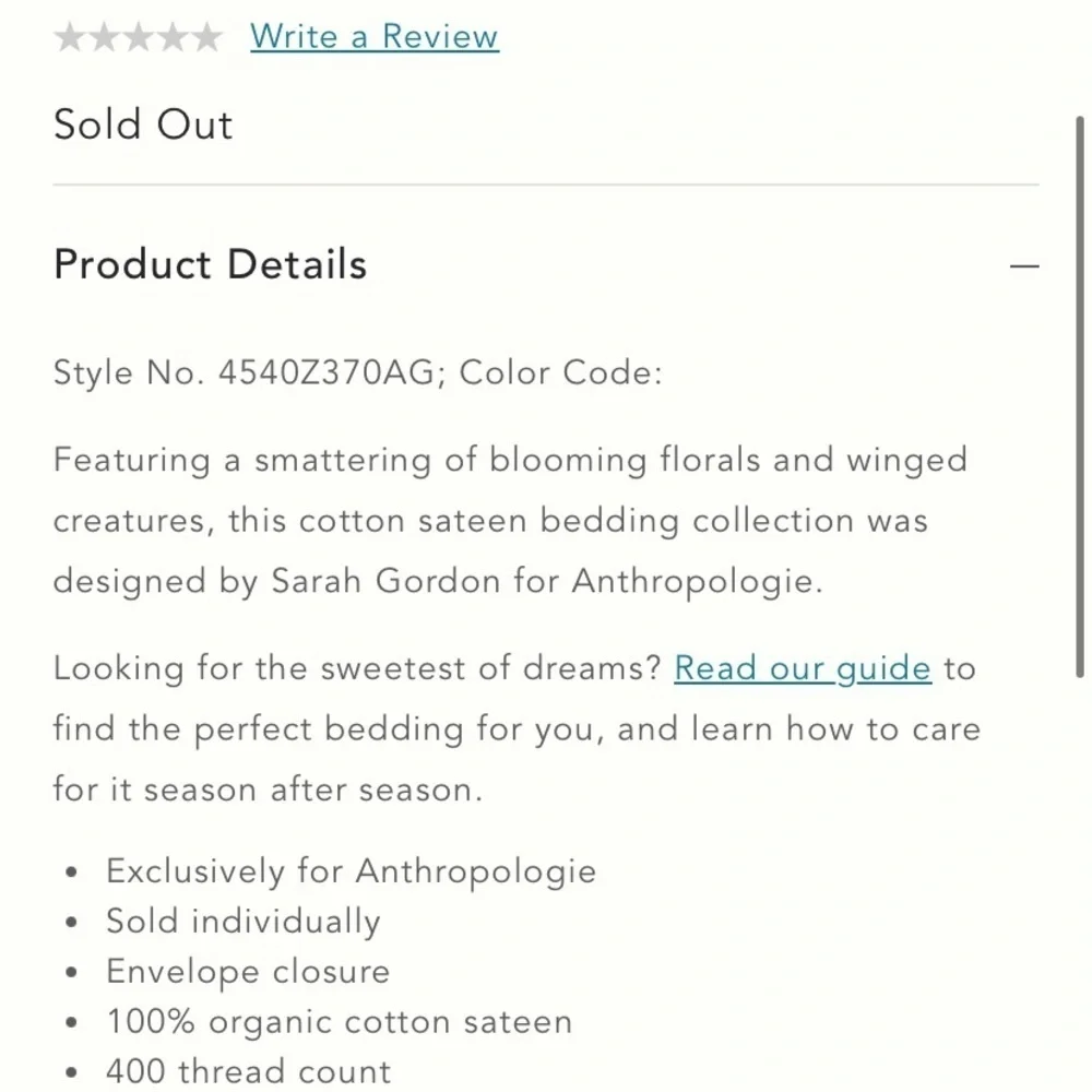 Anthropologie Sarah Gordon organic sateen eurosham x1 new w out of package